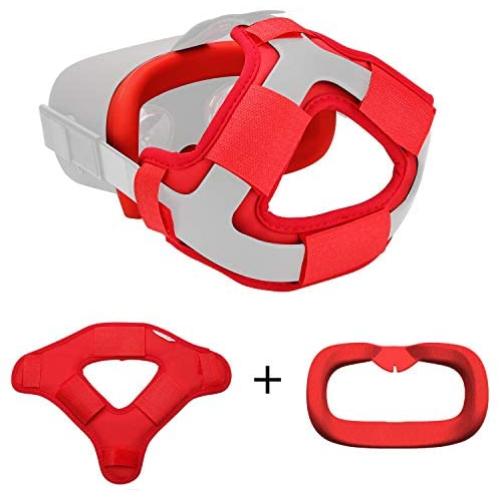 The Combo of VR Face Silicone Cover Mask Pad & Head Strap Pad Cushion Compatible for Oculus Quest Sweatproof Light Blocking (Washable) for Virtual Reality Headset (Red)