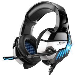 Gaming Headset for PS4, Xbox One, PC Headphones with Microphone LED Light Mic for Nintendo Switch Playstation Computer, K5 pro (Black&Blue)