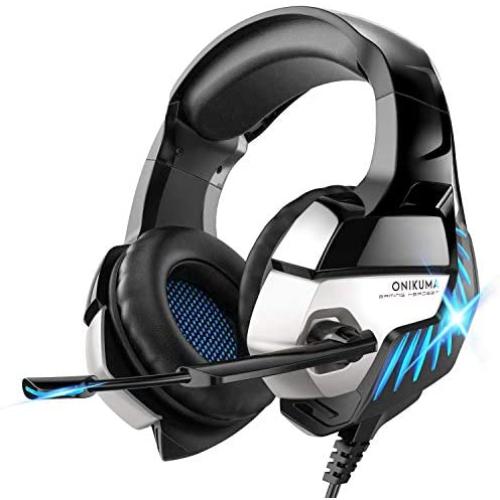Gaming Headset for PS4, Xbox One, PC Headphones with Microphone LED Light Mic for Nintendo Switch Playstation Computer, K5 pro (Black&Blue)