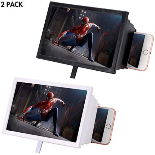 2 Pack 8 3D Telescopic Screen Magnifier for Cell Phone, 8-inch Flexible HD Amplifiers Compatible with All Smart Phones, Enlarge Screens Stand Holder for Movie Video Reading and Games (Black White)