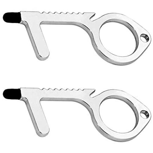 Baswlth 2 Pack No Touch Door Opener Tool,Touch Free Safe Door Opening Keychain Tool,Stylus Multi-function Key Tool for Handle,Touchscreens,Keypad and Button(Silver)