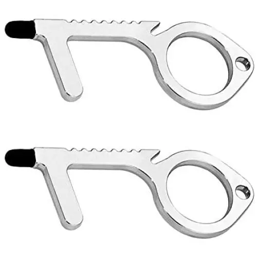 Baswlth 2 Pack No Touch Door Opener Tool,Touch Free Safe Door Opening Keychain Tool,Stylus Multi-function Key Tool for Handle,Touchscreens,Keypad and Button(Silver) Baswlth 2 Pack No Touch Door Opener Tool,Touch Free Safe Door Opening Keychain Tool,Stylus Multi-function Key Tool for Handle,Touchscreens,Keypad and Button(Silver)