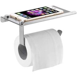 Rainbow-Lee Toilet Paper Holder, Anti-Rust Stainless Steel Toilet Roll Bar with Mobile Phone Holder Stand Shelf, Wall Mounted Tissue Holder for Bathroom