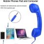 Retro Handset, Cell Phone Handset Anti Radiation 3.5mm Mini Microphone Speaker for iPhone iPad,Mobile Phones,Computer Blue