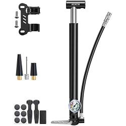 ACACIA Mini Bike Pump Portable Bicycle Pump with Pressure Gauge 130 PSI and Stabilizing Foot Peg Fits Presta and Schrader Valve