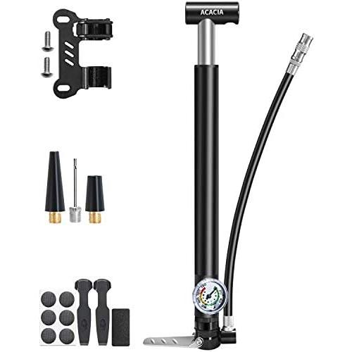 ACACIA Mini Bike Pump Portable Bicycle Pump with Pressure Gauge 130 PSI and Stabilizing Foot Peg Fits Presta and Schrader Valve