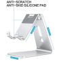 Adjustable Cell Phone Stand, OMOTON Aluminum Desktop Cellphone Stand with Anti-Slip Base and Convenient Charging Port, Fits All Smart Phones, Silver