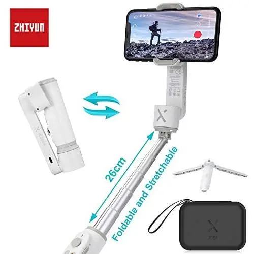 Zhiyun Smooth X, Portable Gimbal Stabilizer, Foldable Selfie Stick, with Intelligence Object Tracking, Compatible with iPhone 11 Pro Xs Max X Smartphone Cell Phone Samsung, Pouch+ Tripod White