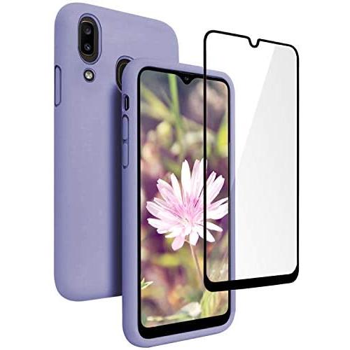 Vinve Samsung Galaxy A20 Case, Galaxy A30 Case, with Tempered Glass Screen Protector [2 Pack], Liquid Silicone Slim Soft Fit Drop Protection Case for Galaxy A20 (Purple)