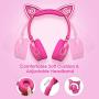 MindKoo Bluetooth Headphones Over-Ear Wireless Headphones Cat Ear Headphones with LED Light Foldable Built-in Microphone and Volume Control for PC Cell Phones Kids Teenager Boys Girls Adults Hot Pink