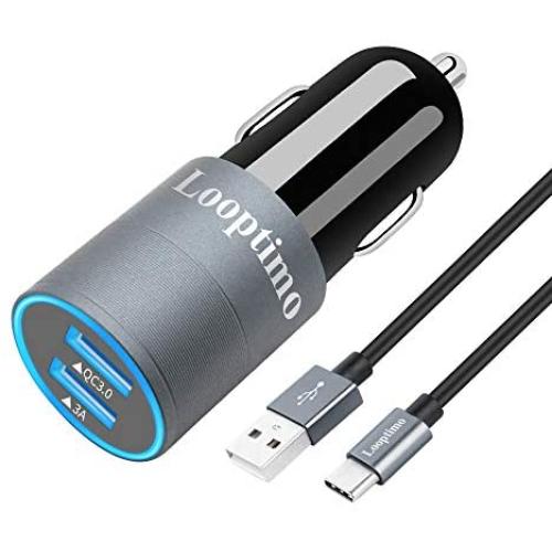 Rapid USB C Car Charger Adapter, Compatible for Samsung Galaxy S20 Plus/S20/S20 Ultra/S10+/S10/S10e/S9+/S9/S8, Note 10/Note 9/Note 8, 18w Dual-Port Quick Charge 3.0, Fast Charging Type C Cable 6.6FT