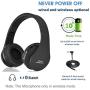 Bluetooth Foldable Headphones Wireless Over-Ear Stereo Earbuds, Wired Headsets with Built-in Microphone Soft Earmuffs & Lightweight for iPhone/Samsung/LG/iPad/PC/TV with Carrying Case (Black)