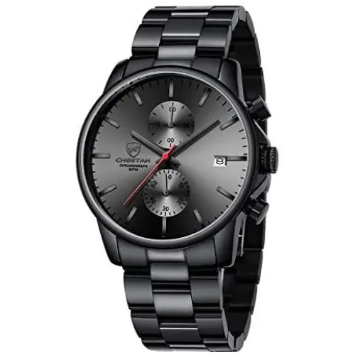 GOLDEN HOUR Mens Watches with Black/Silver Stainless Steel and Metal Casual Waterproof Chronograph Quartz Watch, Auto Date in Colorful Hands GOLDEN HOUR Mens Watches with Black/Silver Stainless Steel and Metal Casual Waterproof Chronograph Quartz Watch, Auto Date in Colorful Hands