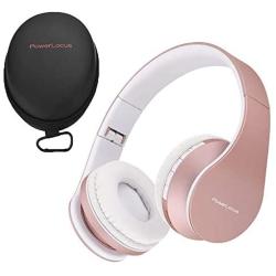 PowerLocus Wireless Bluetooth Over-Ear Stereo Foldable Headphones, Wired Headsets with Built-in Microphone for iPhone, Samsung, LG, iPad (Rose Gold)