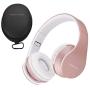 PowerLocus Wireless Bluetooth Over-Ear Stereo Foldable Headphones, Wired Headsets with Built-in Microphone for iPhone, Samsung, LG, iPad (Rose Gold)