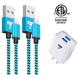 iPhone Charger,Lightning Cable【2Pack 6ft】 Nylon Braided iPhne Charging Cord with Dual Port USB Wall Charger,Travel Adapter Compatible with iPhone 11 Pro Max XS XR X 8 7 Plus 6s 6 iPad