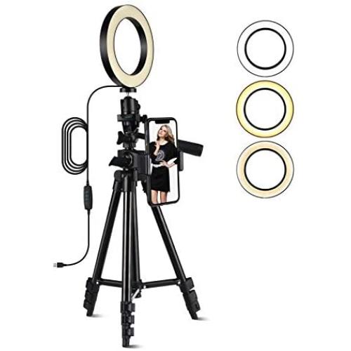 6 Inch LED Selfie Ring Light for Makeup Live Stream and YouTube Video Dimmable LED Camera Light with Tripod Stand & Cell Phone Holder for iPhone Android Phone,3 Light Modes & 11 Brightness