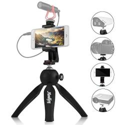 Moukey Mini Tripod Mount,Small Tabletop Desktop Tripod Stand for iPhone, Smartphone, Vlog, GoPro, Webcam, DSLR Compact Camera with Universal Phone Holder Portable Handheld and Foldable