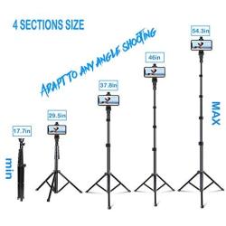 Selfie Stick Tripod, 54" Extendable Tripod Stand Phone Tripod Camera Tripod Wireless Remote Shutter Compatible with iPhone 11 pro Xs Max Xr,Android,Vlogging/Streaming/Photography/Recording