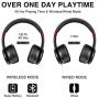 Picun P26 Bluetooth Headphones Over Ear 40H Playtime Hi-Fi Stereo Wireless Headphones Deep Bass Foldable Wired/Wireless/TF for Cell Phone/PC Bluetooth 5.0 Wireless Headset with Mic (Black Red)