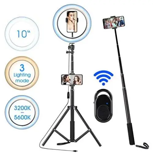 Ring Light 10" with Two Phone Holders & Tripod Stand and Bluetooth Remote for YouTube Video, Desktop Camera Led Ring Light for Streaming, Makeup, Selfie Photography Compatible with iPhone Android Ring Light 10" with Two Phone Holders & Tripod Stand and Bluetooth Remote for YouTube Video, Desktop Camera Led Ring Light for Streaming, Makeup, Selfie Photography Compatible with iPhone Android