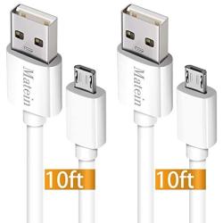 Android Charger Cable for Samsung Galaxy S7, 10Ft 2 Pack Micro USB Cord, Fast Charging USB 2.0 Extremely Durable Cables for Xbox PS4 Controller, Samsung, ZTE, Camera and Smartphone, White