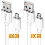 Android Charger Cable for Samsung Galaxy S7, 10Ft 2 Pack Micro USB Cord, Fast Charging USB 2.0 Extremely Durable Cables for Xbox PS4 Controller, Samsung, ZTE, Camera and Smartphone, White