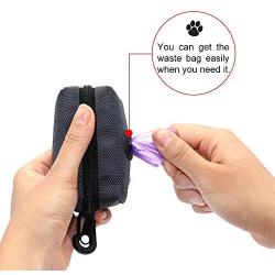 SLSON Pet Waste Bag Dispenser Zippered Pouch,Portable Dog Poop Bag Holder Leash Attachment Lightweight Fabric Bags,Grey