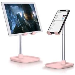 Cell Phone Stand, Tekpluze Angle Height Adjustable Cell Phone Stand for Desk,Thick Case Friendly Phone Holder Stand for Desk, Compatible with All Mobile Phones (Pink)