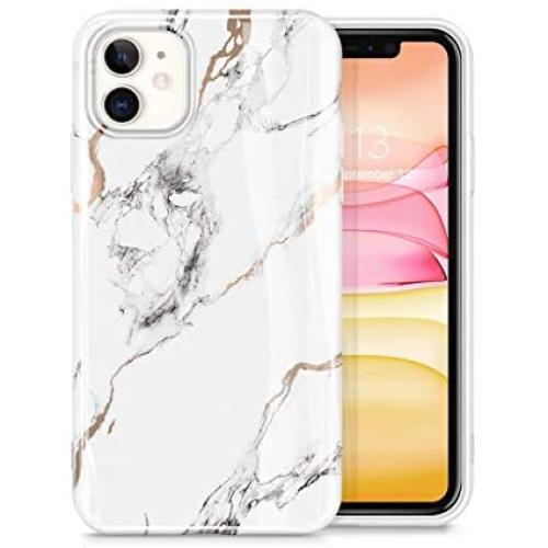 GVIEWIN Marble iPhone 11 Case, Ultra Slim Thin Glossy Soft TPU Rubber Gel Phone Case Cover Compatible iPhone 11 6.1 Inch 2019 (White/Gold)