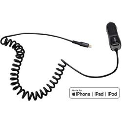 Apple Certified iPhone Car Charger - Ultra Durable 4ft Coiled Lightning Cable - 3.4 Amp Rapid Power - for iPhone 11 XS Max XR X 8 Plus 7 6S 6 SE 5S 5C 5 iPad Mini Air Pro iPod - Extra USB Port (Black)