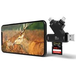 Trail Camera Viewer 4 in 1Memory SD Card Reader,E-thinker Game Camera Card Viewer-Trail Hunter View Hunting Photos Videos or Trail Camera Reader on Smartphone for iPad Mac&Android,SD & Micro SD(Black)