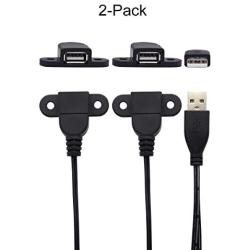 USB 2.0 Male to Dual Female Charging Extension Cable, Furniture nightstand USB Charging Port,Panel Mount Cable with Screw Hole Used for: Mobile Phones, Table Lamps, Portable Power and More.5ft (2pcs)