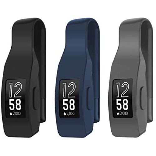 EEweca 3-Pack Clip for Fitbit Inspire or Inspire HR Holder Accessory, Black + Midnight Blue + Gray