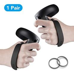 [Updated Version] KIWI design Knuckle Strap for Oculus Quest/Oculus Rift S Touch Controller Grip Accessories with Replaceable Rubber Loops (Black, 1 Pair)