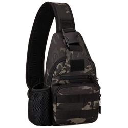 Tactical Military Chest Sling Bag Water Resistant MOLLE Shoulder Backpack Mens One Strap Daypack with Water Bottle Holder