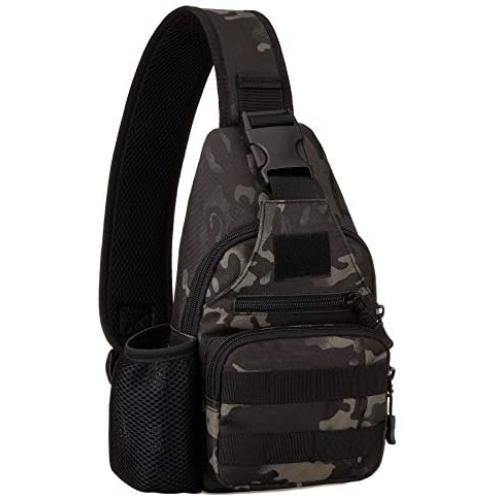 Tactical Military Chest Sling Bag Water Resistant MOLLE Shoulder Backpack Mens One Strap Daypack with Water Bottle Holder
