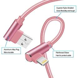 90 Degree iPhone Charger Cable 10ft Lightning Cable Right Angle Cable Fast Charging iPhone Cable 3 Pack Nylon Braided Charger Cord Compatible iPhone/iPad/iPod (Rose Gold,10 Foot)