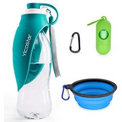 Yicostar Dog Water Bottle for Walking, 20 OZ Travel Pet Water Bottle with Collapsible Dog Bowl and Potty Waste Bag for Dogs, Portable Dog Water Dispenser for Hiking, Parking and Outdoor