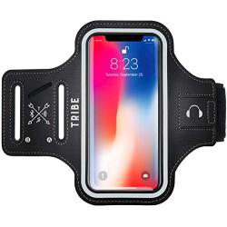 TRIBE Water Resistant Cell Phone Armband Case for iPhone 11, 11 Pro, 11 Pro Max, X, Xs, Xs Max, Xr, 8, 7, 6, Plus Sizes, Galaxy S10, S9, S8, S7, Plus Sizes and More. Adjustable Elastic Band & Key Slot