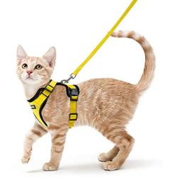 rabbitgoo Cat Harness and Leash for Walking, Escape Proof Soft Adjustable Vest Harnesses for Medium Large Cats, Easy Control Breathable Pet Safety Jacket with Reflective Strips & 1 Metal Leash Ring