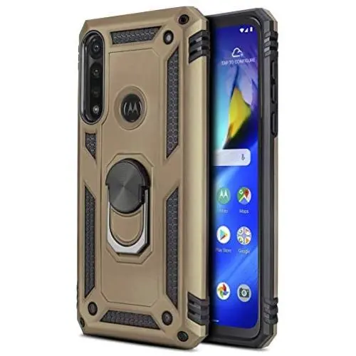 CasemartUSA Phone Case for [Motorola Moto G Power (XT2041)], [Ring Series][Gold] Full Rotating Metal Ring Cover with Kickstand (Tracfone, Straight Talk, Simple Mobile, Consumer Cellular)