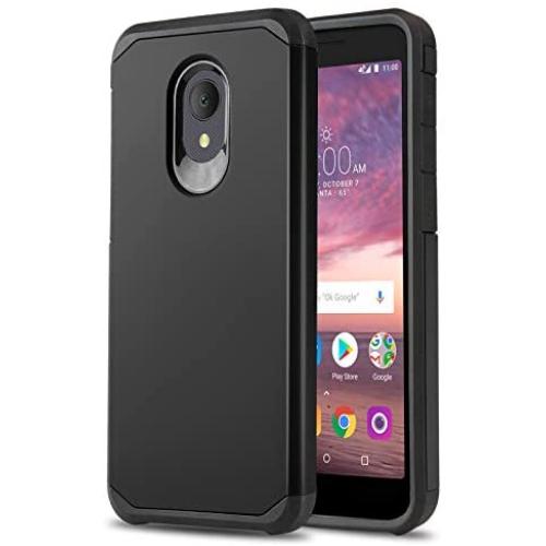 CasemartUSA Phone Case for [Alcatel TCL LX (A502DL)], [DuoTEK Series][Black] Shockproof Cover [Impact Resistant][Defender] for Alcatel TCL LX (Tracfone, Simple Mobile, Straight Talk, Total Wireless)