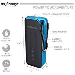myCharge Adventure Camping Portable Charger Power Bank 3350 mAh Rugged Outdoor External Battery Pack with Carabiner Clip - USB Accessories, Bluetooth Speaker, Cell Phone (iPhone, Android for Samsung)