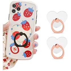 Transparent Phone Ring Heart Cell Phone Ring Holder Clear Finger Ring Stand Grips Compatible iPhones and Andriod Phones Set of 2 (Rose Gold)