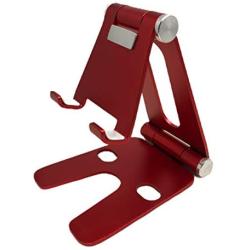 POKANIC Cell Phone Fully Foldable Stand Dock Holder Cradle Mount Organizer Charger Station Table Desk Bed Office School Kitchen Travel Portable Adjustable Multi-Angle Aluminum Non-Slip (Red)