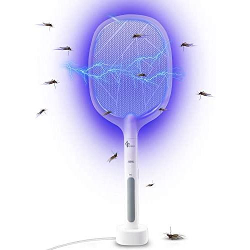 GLOUE 2 in 1 Bug Zapper, Electric Fly Swatter Mosquitoes Killing without Waving Hands, Fly Zapper Indoor Mosquito Swatter Suitable for Home and Outdoor, 3000 Volts & USB Charger