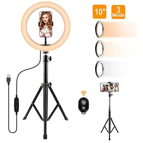 10.2" Selfie Ring Light with Tripod Stand, 64" Extendable Phone Holder LED Ring Light for Selfie Photography Camera Makeup Video Live Stream, Compatible with iPhone Android Cell Phone