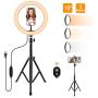 10.2" Selfie Ring Light with Tripod Stand, 64" Extendable Phone Holder LED Ring Light for Selfie Photography Camera Makeup Video Live Stream, Compatible with iPhone Android Cell Phone