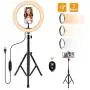 10.2" Selfie Ring Light with Tripod Stand, 64" Extendable Phone Holder LED Ring Light for Selfie Photography Camera Makeup Video Live Stream, Compatible with iPhone Android Cell Phone 10.2" Selfie Ring Light with Tripod Stand, 64" Extendable Phone Holder LED Ring Light for Selfie Photography Camera Makeup Video Live Stream, Compatible with iPhone Android Cell Phone